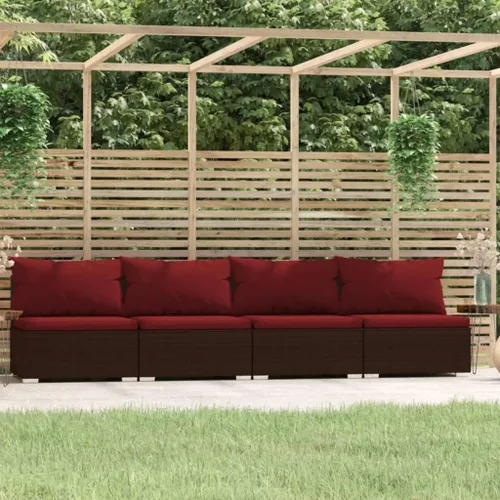 Vista 27 de Brown Wicker Patio 3-Seater Sofa with Cushions, PE Rattan Outdoor Seating Set with Steel Frame Brown and Cinnamon Red