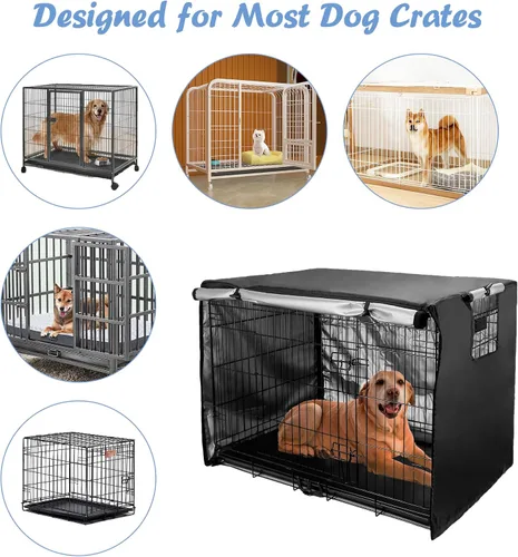 Vista 4 de Funda para jaula de perro de 49 pulgadas, puerta doble, perrera para interiores, impermeable, con ventana de ventilación de aire, para interiores