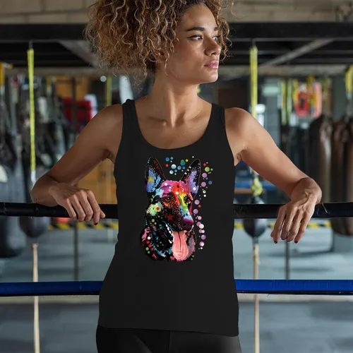 Vista 4 de Tee Hunt Dean Russo - Camiseta sin mangas para mujer, diseño de pastor alemán