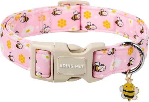 Vista 7 de Aring Pet Collar de algodón, ligero y ajustable, con hebilla de liberación rápida para perros pequeños, medianos y grandes, para cachorros, rosa