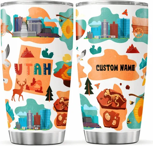 Vista 14 de CUBICER Vaso personalizado con aislamiento del estado de Alaska con tapa, nombre personalizado, regalos de Navidad para mujeres y adultos, vasos