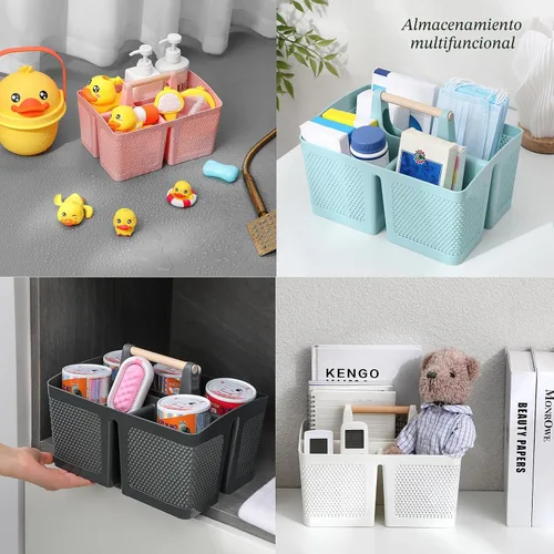 Vista 4 de rejomiik - Cesta portátil para ducha de plástico, organizador de limpieza con asa, organizador de almacenamiento portátil con asa para baño, Negro