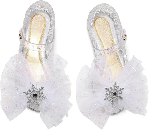 Vista 5 de OMGard Zapatos de gelatina para niñas, sandalias de cumpleaños de princesa de reina de la nieve para niñas pequeñas, sandalias azules con purpurina