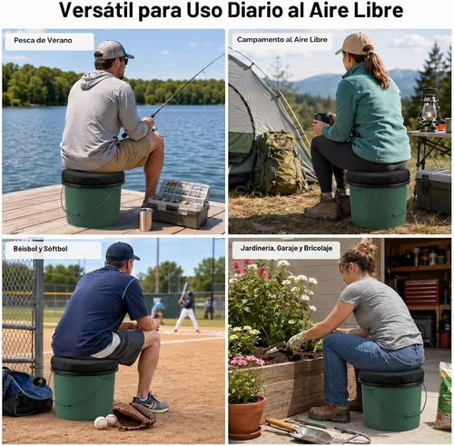 Vista 4 de Paquete de 2 tapas de asiento de cubo de 5 galones, cojines giratorios 360 Negro