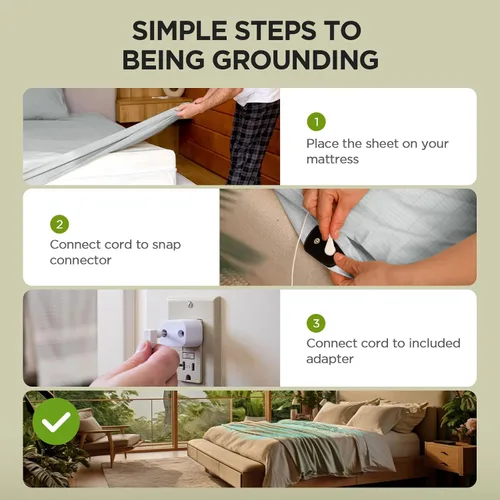 Vista 6 de Newise Grounding Sheets, 10% fibra de plata pura y 90% algodón orgánico, sábana bajera conductora para un mejor sueño, tamaño Queen de 60 x 80 x 15