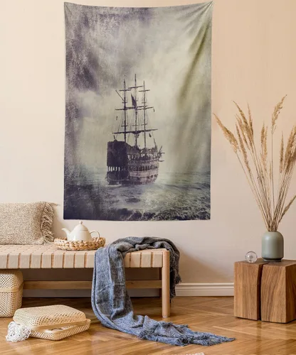 Vista 37 de Ambesonne Tapiz verde, fases lunares alrededor de un árbol de la vida, impresión de diseño bohemio de astrología nocturna, decoración de tela