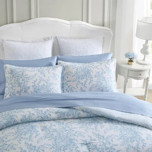 Vista 3 de Laura Ashley - Juego de edredón individual, juego de ropa de cama reversible de algodón con funda a juego, decoración del hogar estilo granja
