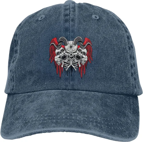 Vista 9 de Sombrero de vaquero de moda para hombre y mujer, ajustable para cuatro estaciones, gorra de béisbol del infierno con ángel, azul marino, Azul marino