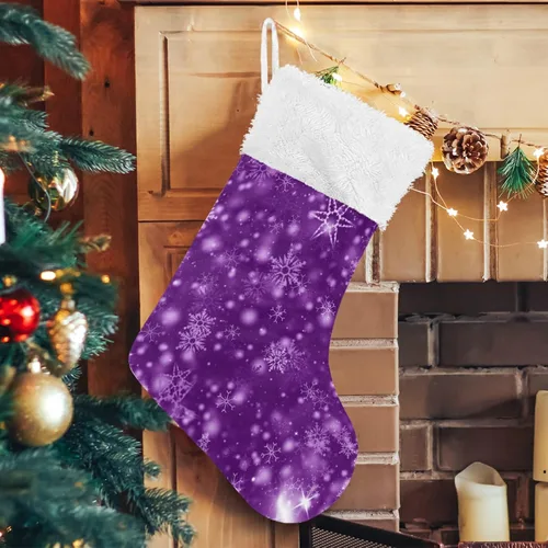 Vista 14 de ALAZA Calcetines de Navidad, copos de nieve, clásicos de invierno, decoraciones de calcetines grandes personalizados para la temporada de vacaciones