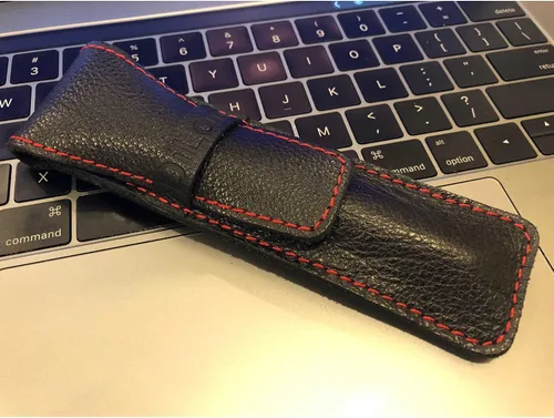 Vista 5 de DiLoro Estuche organizador de cuero de grano completo para bolígrafo individual (negro con rojo)