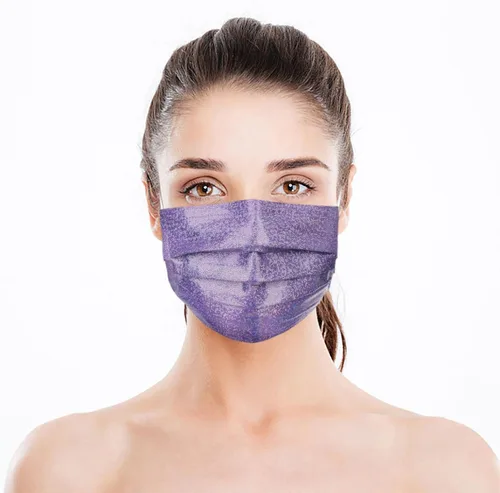 Vista 8 de Mascarillas desechables brillantes de moda, 3 capas transpirables metálicas brillantes con diseño de moda