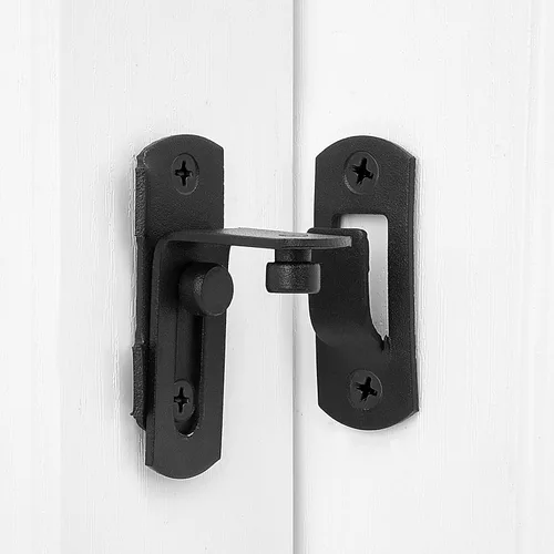 Vista 4 de INIRET Paquete de 4 cerraduras de puerta de granero con tapa de 90 grados, protege la privacidad y seguridad, pestillo de bloqueo de gancho
