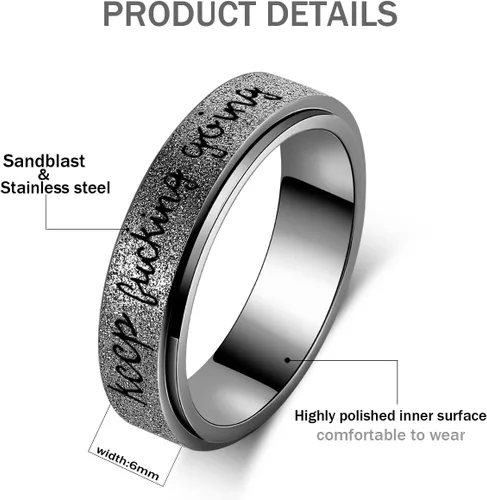 Vista 2 de LuckyAmor Anillo para ansiedad para mujer anillo giratorio de acero inoxidable con mantra inspirador personalizado para hombres, mujeres y amigos