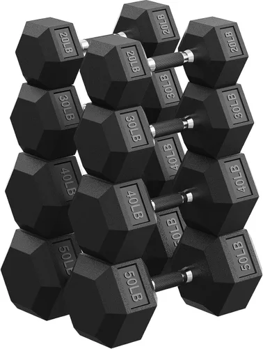 Vista 16 de Dumbbell Set 45-550lb, Rubber Encased, Strength Training Home Gym PAPABABE Complete & Durable Cast Iron Core Odorless PVC Antiroll Hex
