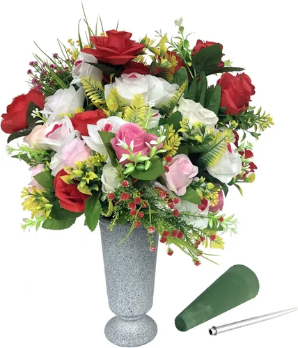 Vista 5 de Florero de tumba, decoración de tumba para cementerio, lápida, jarrones con espigas y espuma floral