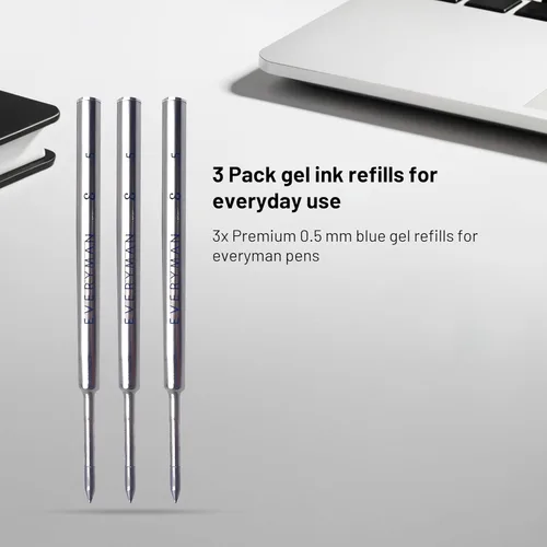 Vista 2 de Recargas de bolígrafo de gel Everyman Blue Grafton Premium, punta fina de 0,5 mm, cartucho de tinta de metal de escritura suave, compatible con Azul