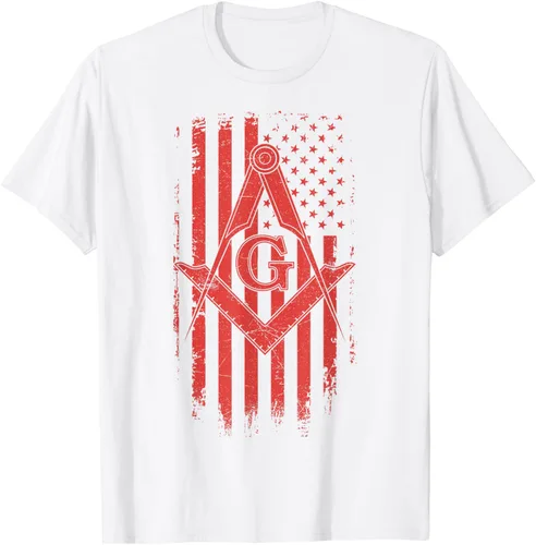 Vista 17 de Cuadrado y brújula Masónica de la bandera americana, masón, camiseta roja, Negro, S