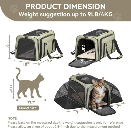 Vista 4 de Petsfit Transportador Expandible para Conejos Transportadores de Conejitos, Transportador de Mascotas de 16 Pulgadas Aprobado por Aerolíneas con 2
