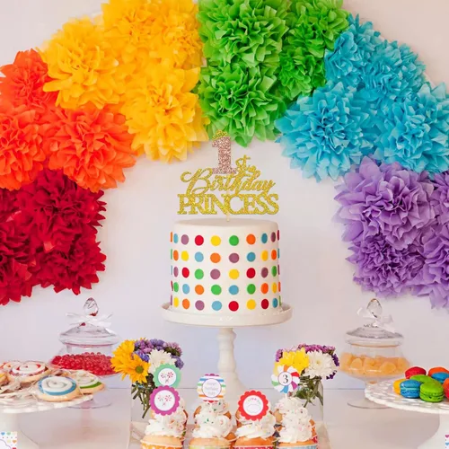 Vista 5 de Decoración de princesa para pastel de primer cumpleaños, letrero de corona brillante de oro rosa, palillos reutilizables para tartas para niñas