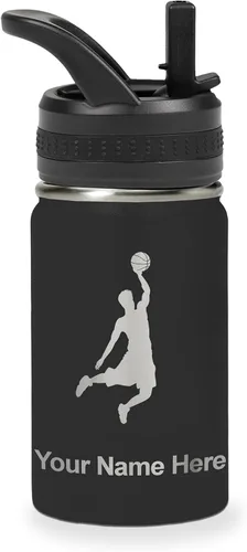 Vista 54 de LaserGram Botella de agua personalizada de 32 onzas, Basketball Slam Dunk Man (azul oscuro)