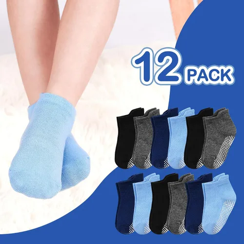 Vista 2 de SkiBeaut 12 pares de calcetines antideslizantes para niños y niñas con agarres, calcetines antideslizantes para niños pequeños de 1 a 7 años