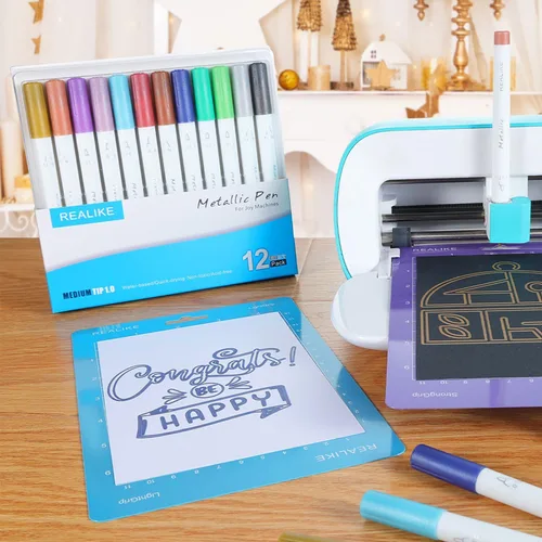 Vista 2 de REALIKE Bolígrafos metálicos compatibles con Cricut Joy/Xtra, juego de 12 rotuladores multicolor (punta de 1.0)