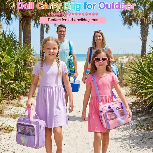 Vista 3 de Funda de transporte compatible con muñecas Barbie de 12 pulgadas/6 pulgadas. Bolsa de almacenamiento para muñecas compatible con muñecas LOL Rosa