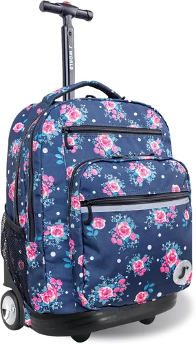 Vista 13 de J World Sundance Mochila Rodante para Laptop para Niñas y Niños. Mochila Escolar con Ruedas, Rombos negro, 20 pulgadas