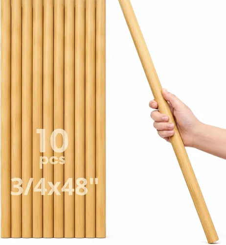 Vista 10 de 10 varillas de bambú de 1/2 pulgadas x 48 pulgadas de largo, clavijas redondas de madera para manualidades, proyectos escolares, palos de madera