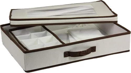 Vista 4 de Household Essentials baúl de almacenamiento de vajilla para platillos, mezcla de algodón, Blanco crudo, 1