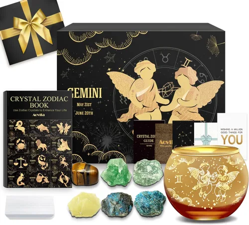 Vista 24 de Conjunto de regalo de cristales de Acuario, signos del zodiaco, piedras de nacimiento de cristales curativos con caja de horóscopo, cristales