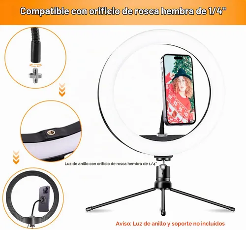 Vista 5 de Soporte de teléfono con anillo de luz, fuerte soporte magnético para anillo de luz y trípode, adaptador flexible de montaje de trípode