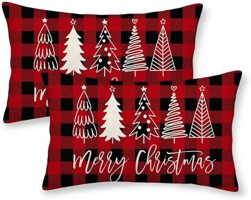 Vista 17 de Juego de 2 fundas de almohada de Navidad de 16 x 16 pulgadas, decoración de árbol de Navidad negro, fundas de almohada para exteriores, invierno