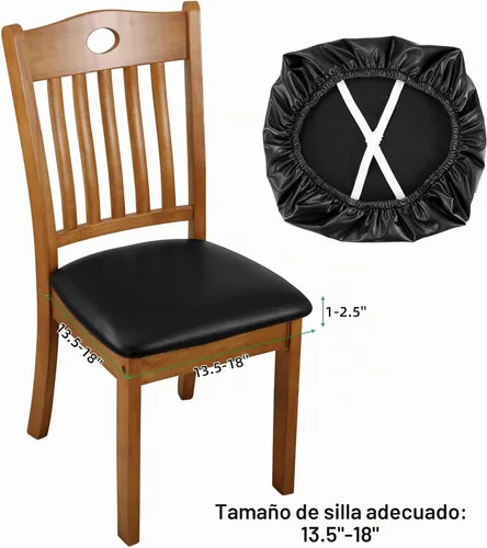 Vista 3 de Fuloon Fundas de asiento para sillas de comedor 4 piezas, funda de cojín de asiento de cuero sintético sólido impermeable y resistente al aceite Pu