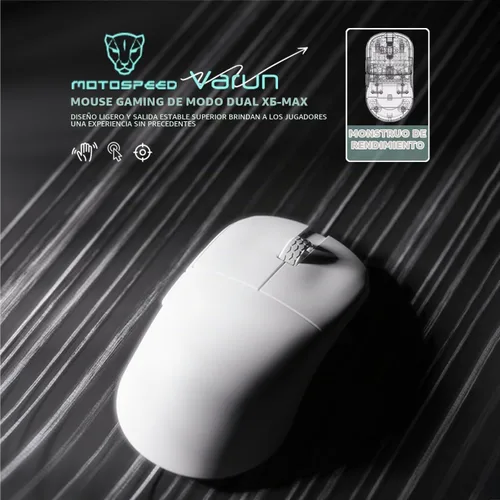 Vista 2 de MOTOSPEED X6MAX - Mouse inalámbrico para juegos, mouse de dos modos 8K/USB-C de hasta 30000DPI, sensor óptico PAW3950 ligero de 1.52 oz, 5 botones