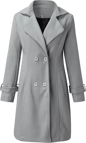 Vista 5 de Gabardina de manga larga para mujer abrigo de lana cuello irregular con cremallera abrigo cálido