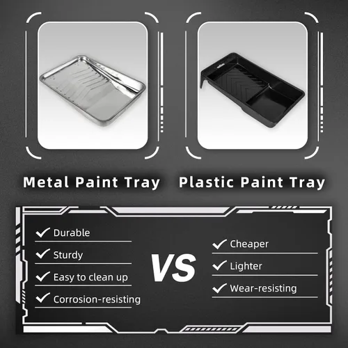 Vista 6 de ETERNA Kit de rodillos de pintura, 9 piezas de suministros de pintura para pintura de casa, con bandeja de pintura de metal y rodillos de pintura