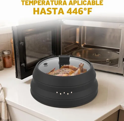 Vista 2 de Cubierta alta para salpicaduras de microondas, tapa protectora de vidrio de 5.8 pulgadas de altura con silicona plegable para plato de olla de Negro