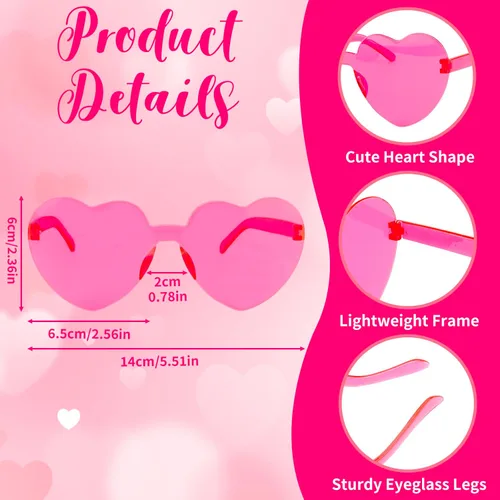 Vista 5 de 4PCS Heart Glasses for Women - Cute Sunglasses for Party, Festivals & Color War Accessories