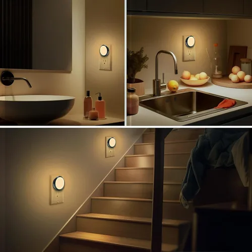 Vista 6 de Luces nocturnas enchufables a la pared, luz nocturna con sensor de atardecer a amanecer, blanco suave de 3000 K, luz nocturna compacta para niños
