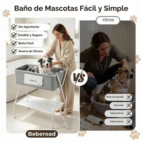 Vista 3 de Bañera para Perros Estación de Lavado de Perros con Cepillo para Perros Medianos de Menos de 66 libras o Dos Mascotas Pequeñas, Bañera Plegable
