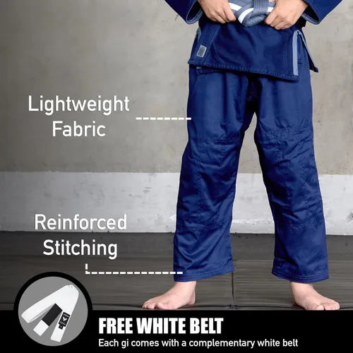 Vista 3 de Elite Sports Kids BJJ GI - Kimono brasileño Jiujitsu Gi con tela preencogida y cinturón, para niños y jóvenes, aprobado por la IBJJF
