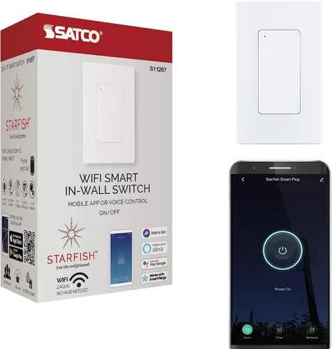Vista 8 de Satco Starfish S11268 - Interruptor de luz inteligente WiFi de pared para LED e incandescente, funciona con Siri, Alexa, Google Assistant
