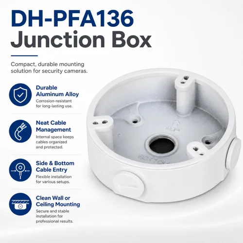Vista 2 de PFA136 Caja de conexiones impermeable para torreta Dahua IP Dome y cámara de globo ocular, color blanco, 1 paquete