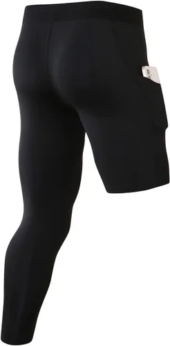 Vista 8 de Pantalones de compresión de 3/4 de una pierna para hombre, mallas de baloncesto atléticas para correr, leggings deportivos de capa base capri
