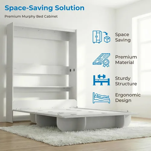 Vista 5 de Mjkone Cama Murphy de pared vertical Queen con estante de almacenamiento