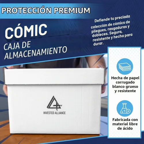 Vista 2 de Caja de almacenamiento de cómics cortos premium (paquete de 3 - blanco). Caja/gabinete de cartón grueso para cómics. Contenedor de libros de cómics