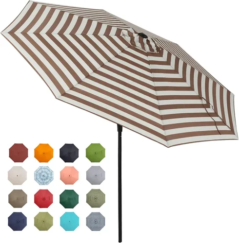 Vista 21 de Tempera Patio Market - Sombrilla de mesa para exteriores con botón de inclinación y manivela, sombrilla grande con poste resistente y toldo Beige
