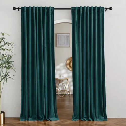 Vista 61 de RYB HOME Cortinas 100% opacas de terciopelo blanco para dormitorio, pestaña trasera y bolsillo para barra, aislamiento térmico, cortinas