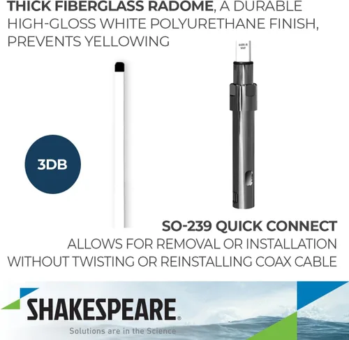 Vista 3 de Shakespeare 6400-R Fase III Antena VHF - 4' VHF Marine Band 3dB Ganancia